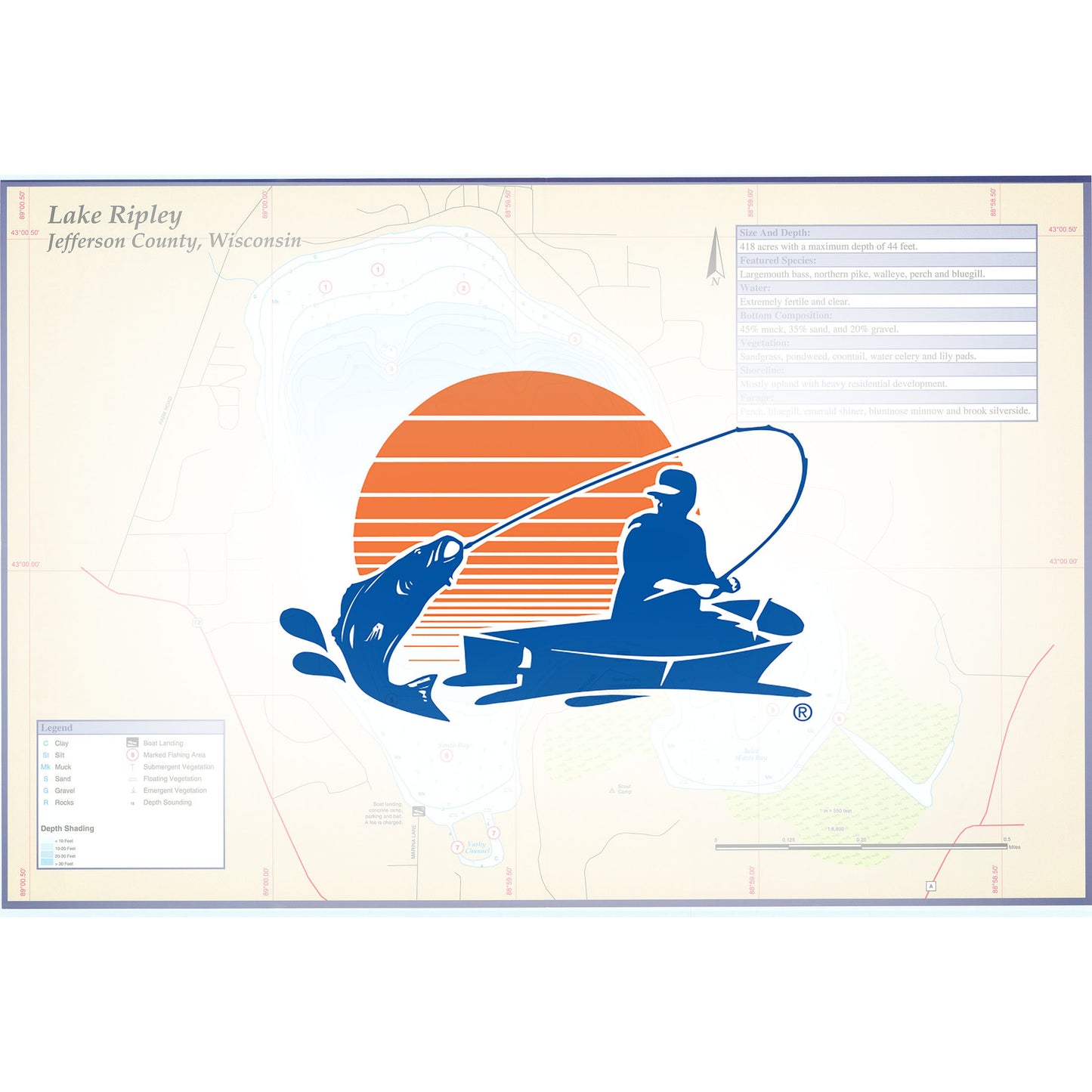 Lake Ripley Fishing Map (Jefferson Co)