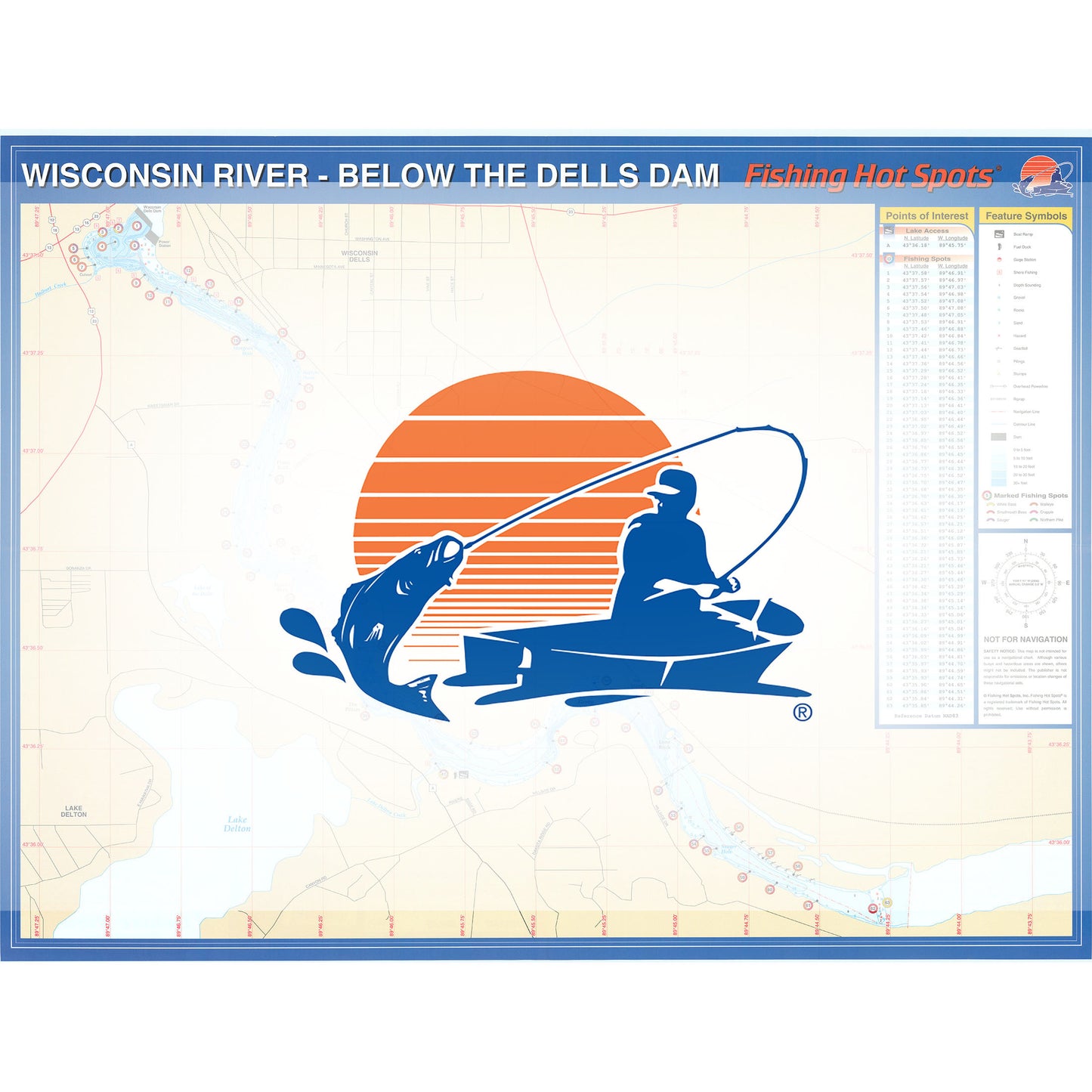 Wisconsin River-Below WI Dells Dam (Columbia Co) Fishing Map