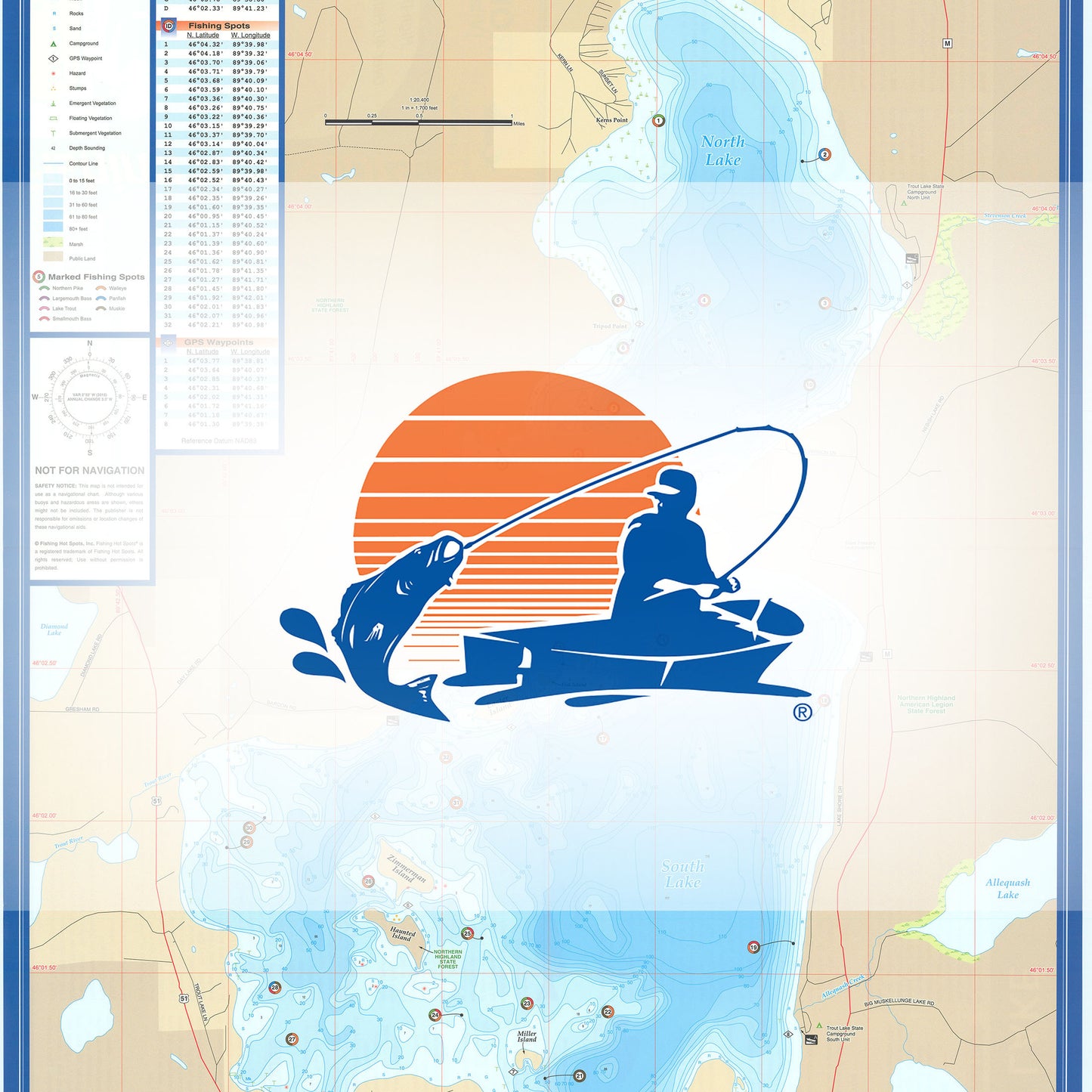 Trout Lake (Vilas Co) Fishing Map
