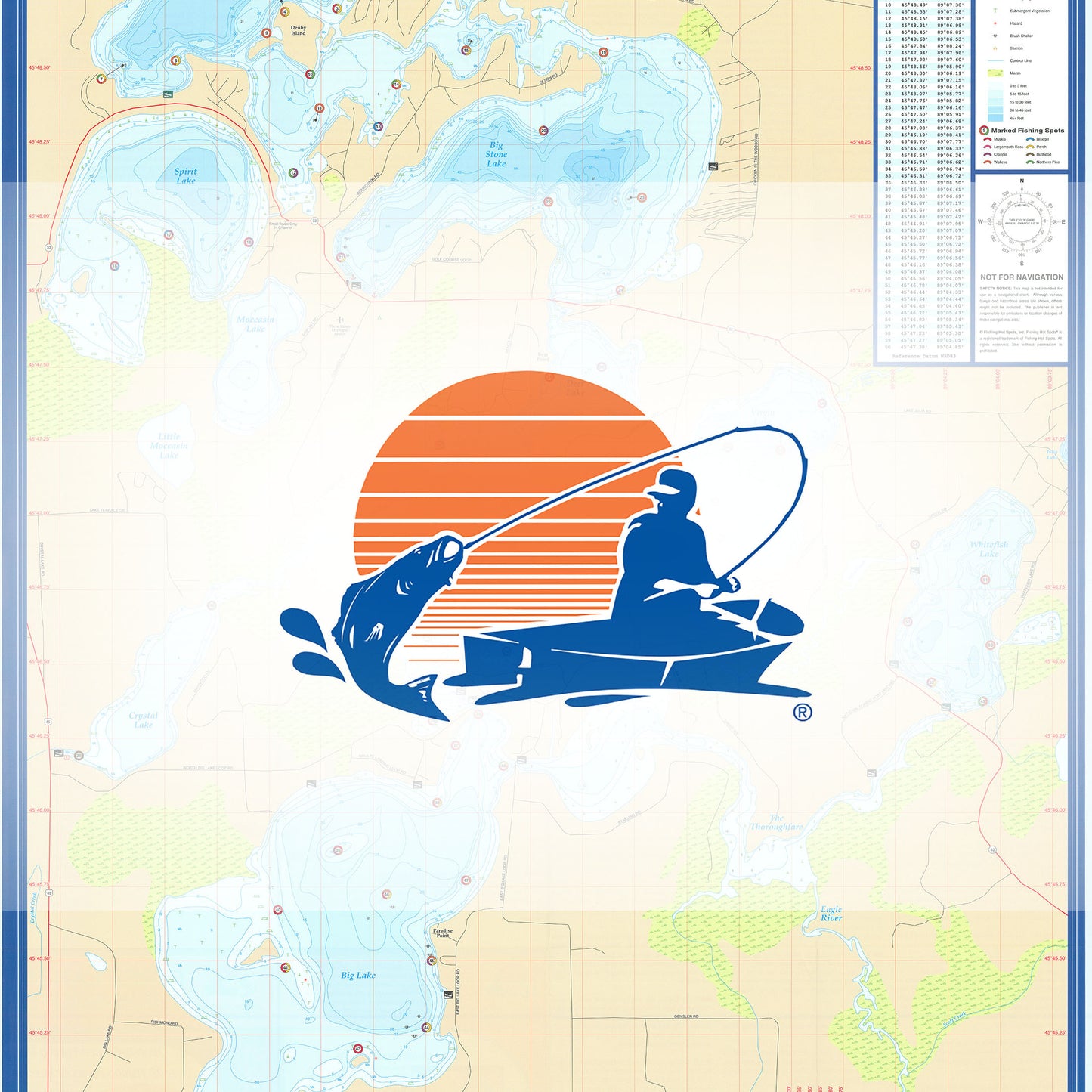 Three Lakes Chain-South (Oneida Co) Fishing Map