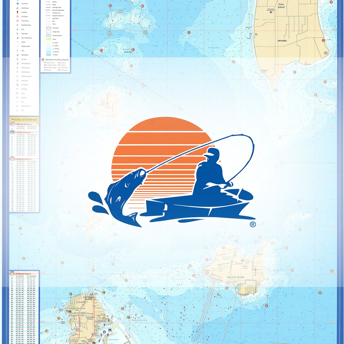Lake Erie Fishing Map - Bass Islands Area Fishing Map
