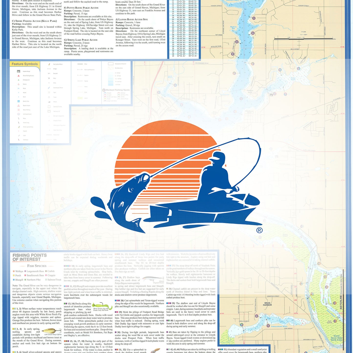 Grand River (Lk Michigan to Eastmanville & Spring Lk) Fishing Map