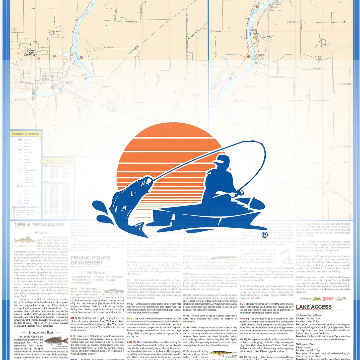 Rock River (Rockton Fishing Map, IL to Oregon Dam) Fishing Map