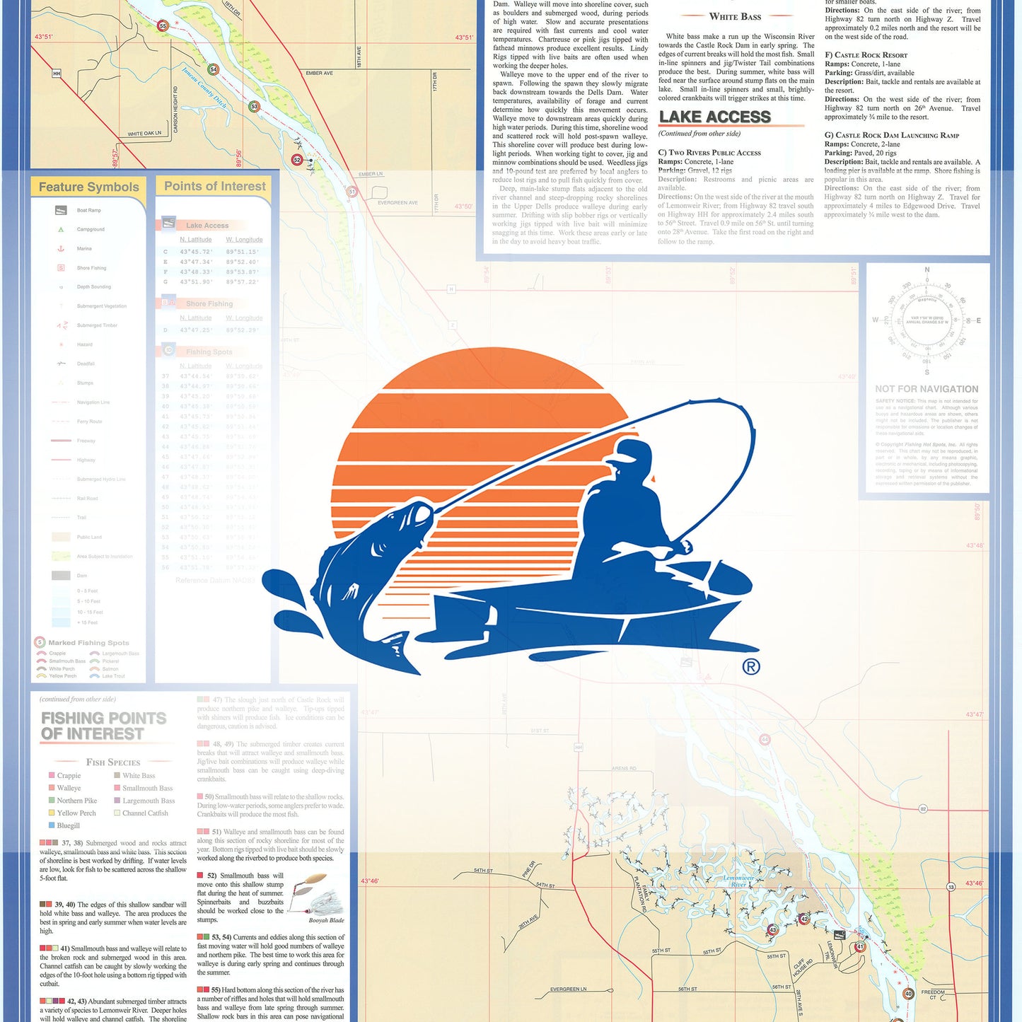 Wisconsin River-Castle Rock Dam to Wisconsin Dells Dam (Juneau/Adams Co) Fishing Map