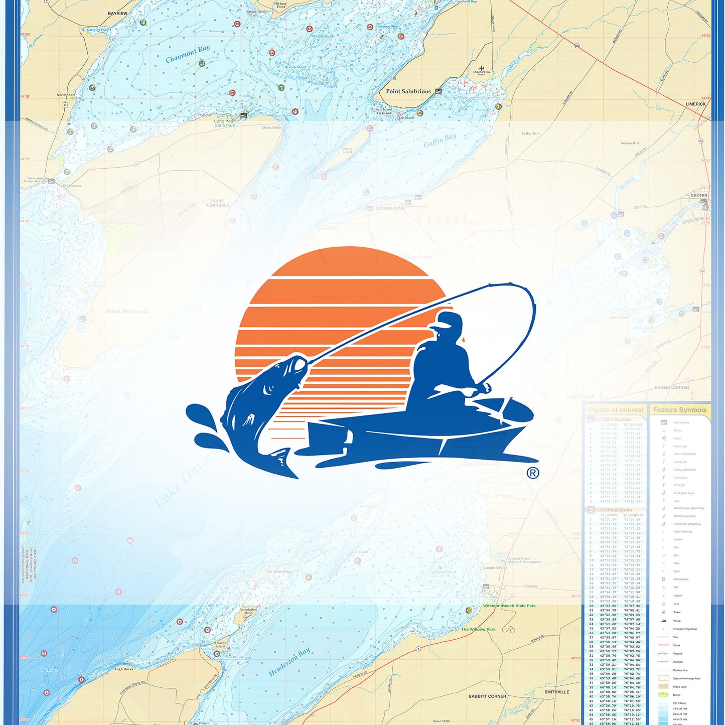 Lake Ontario Fishing Map (Chaumont Fishing Map, Henderson Fishing Map, Black River Bays)