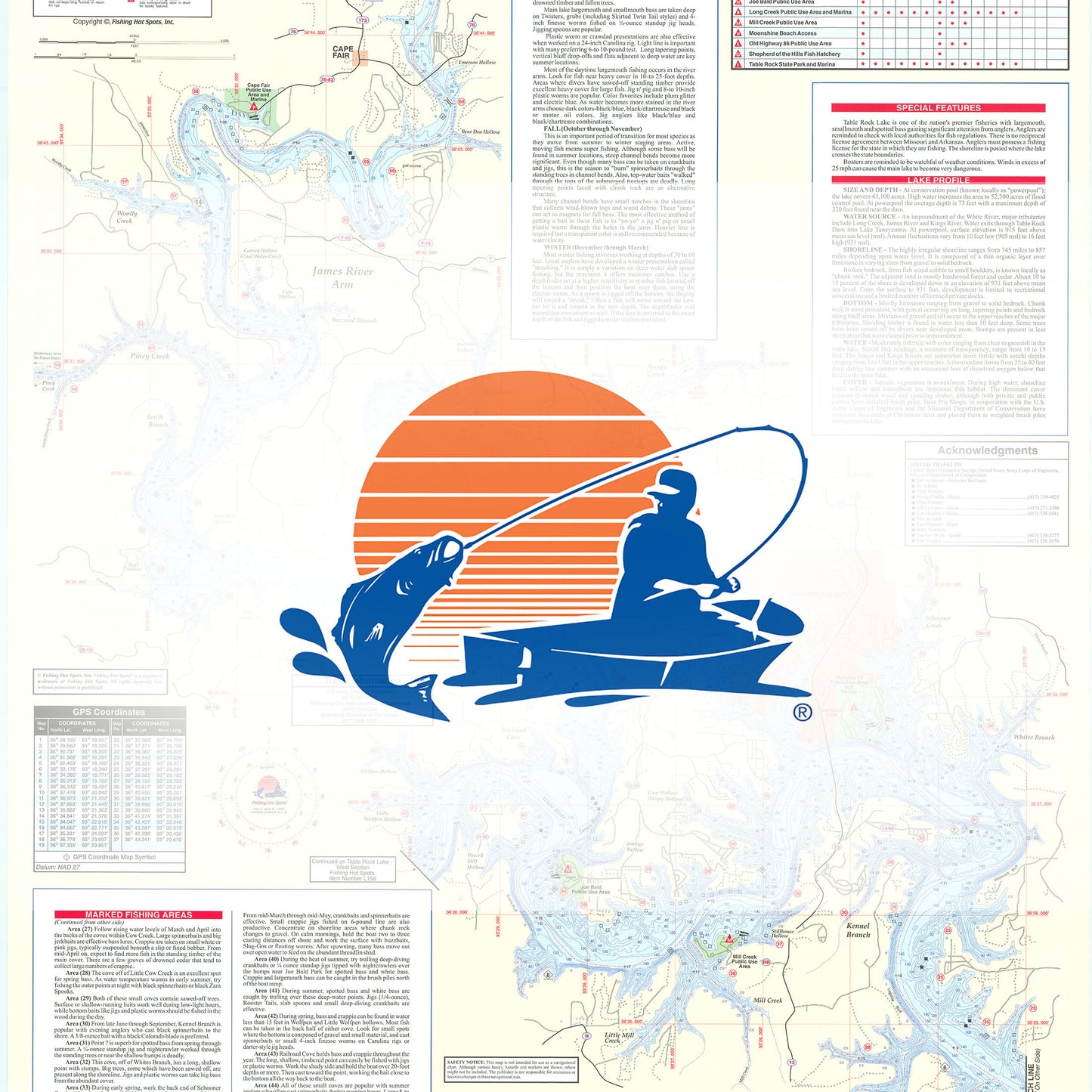 Table Rock Lake-East (Table Rock Dam to James River) Fishing Map