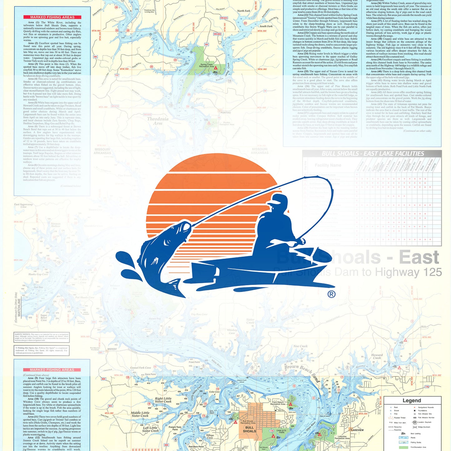 Bull Shoals-East (Bull Shoals Dam to Hwy 125 - MO/AR) Fishing Map