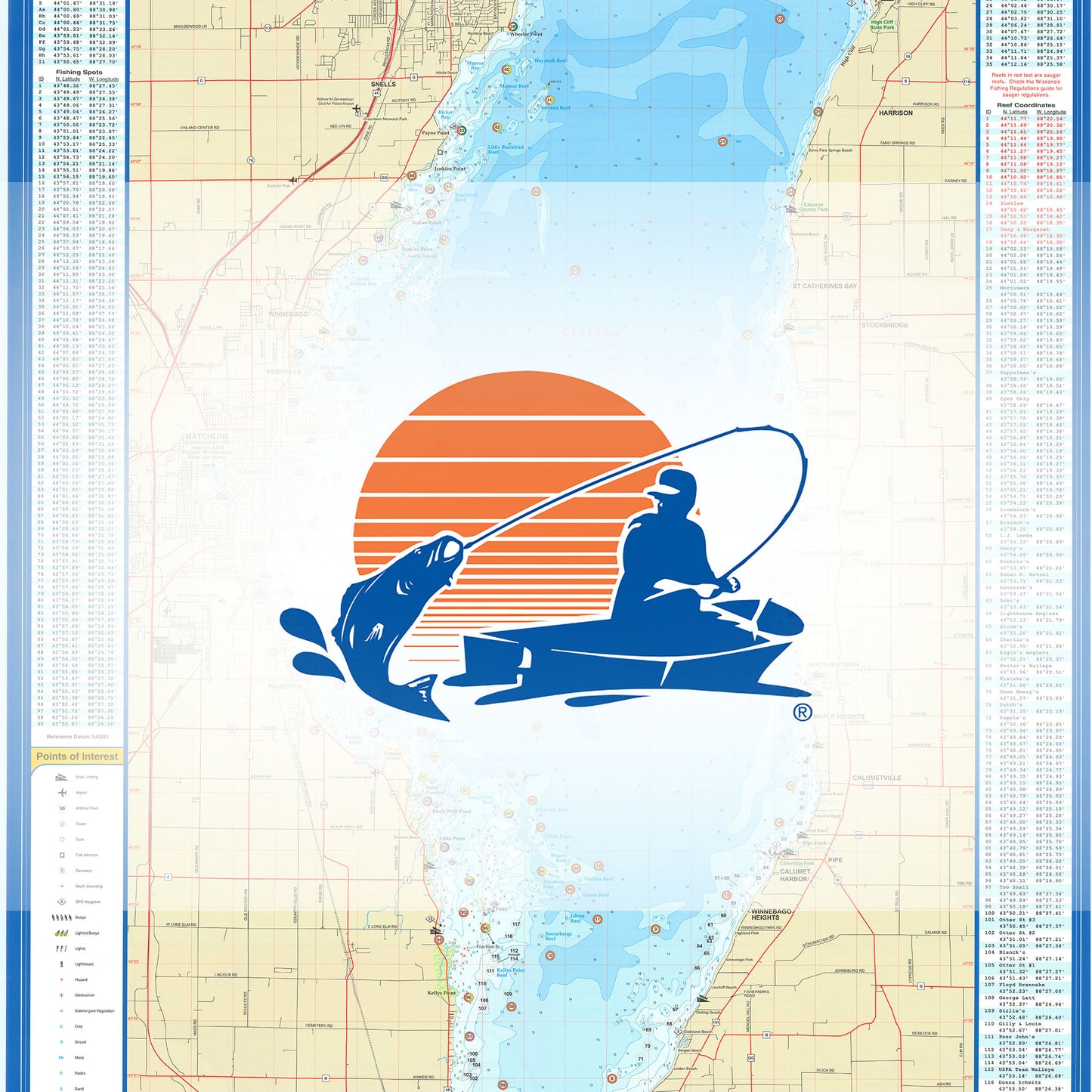 Lake Winnebago Fishing Map (Winnebago Co)