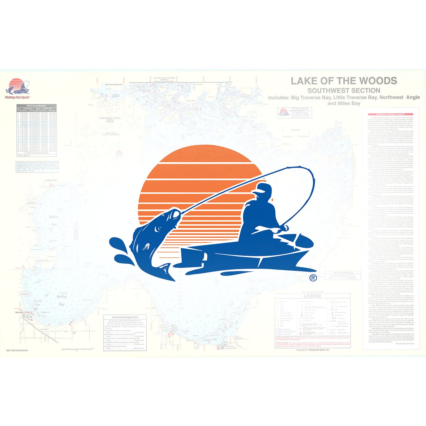 Lake of the Woods Southwest Fishing Map, Lake (incl. Big/Little Traverse Bay - MN/ONT)