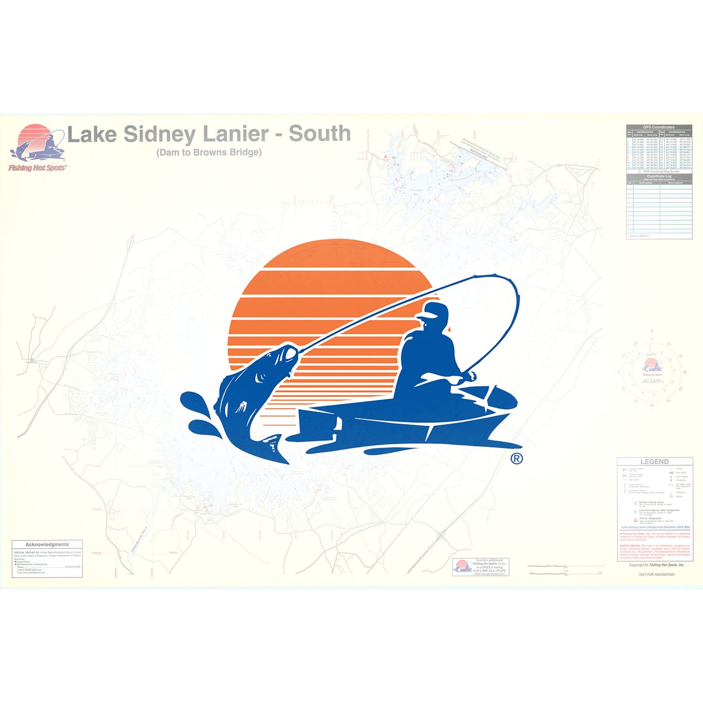 Lake Sidney Lanier South Fishing Map (Dam to Browns Bridge)