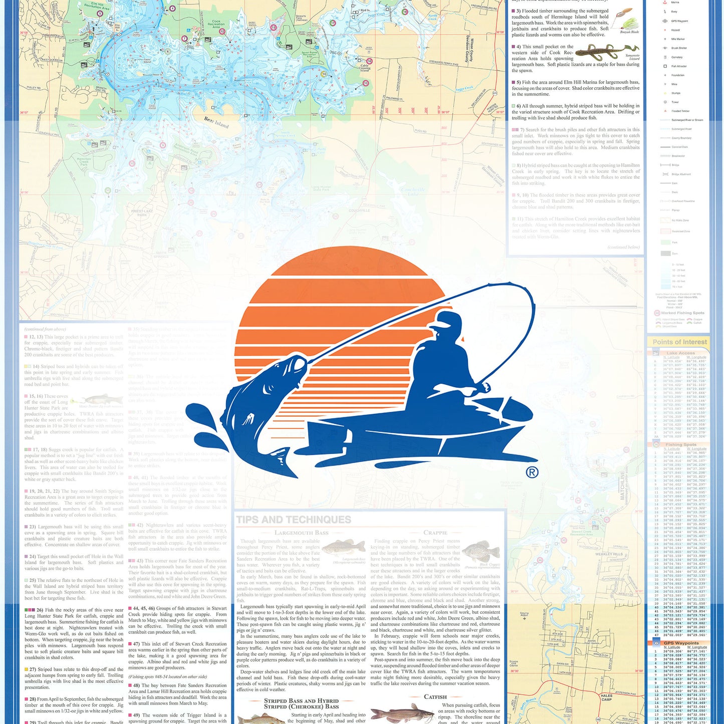 J. Percy Priest Lake Fishing Map