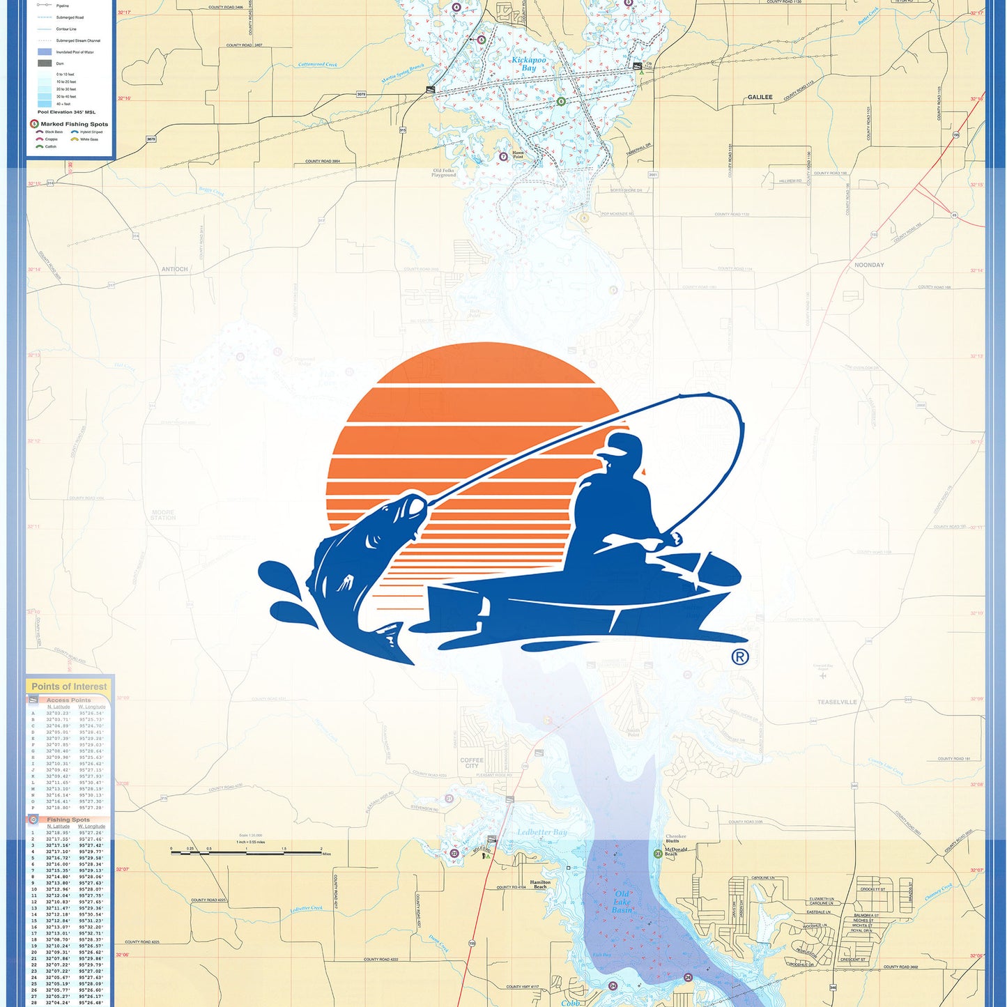 Lake Palestine fishing map
