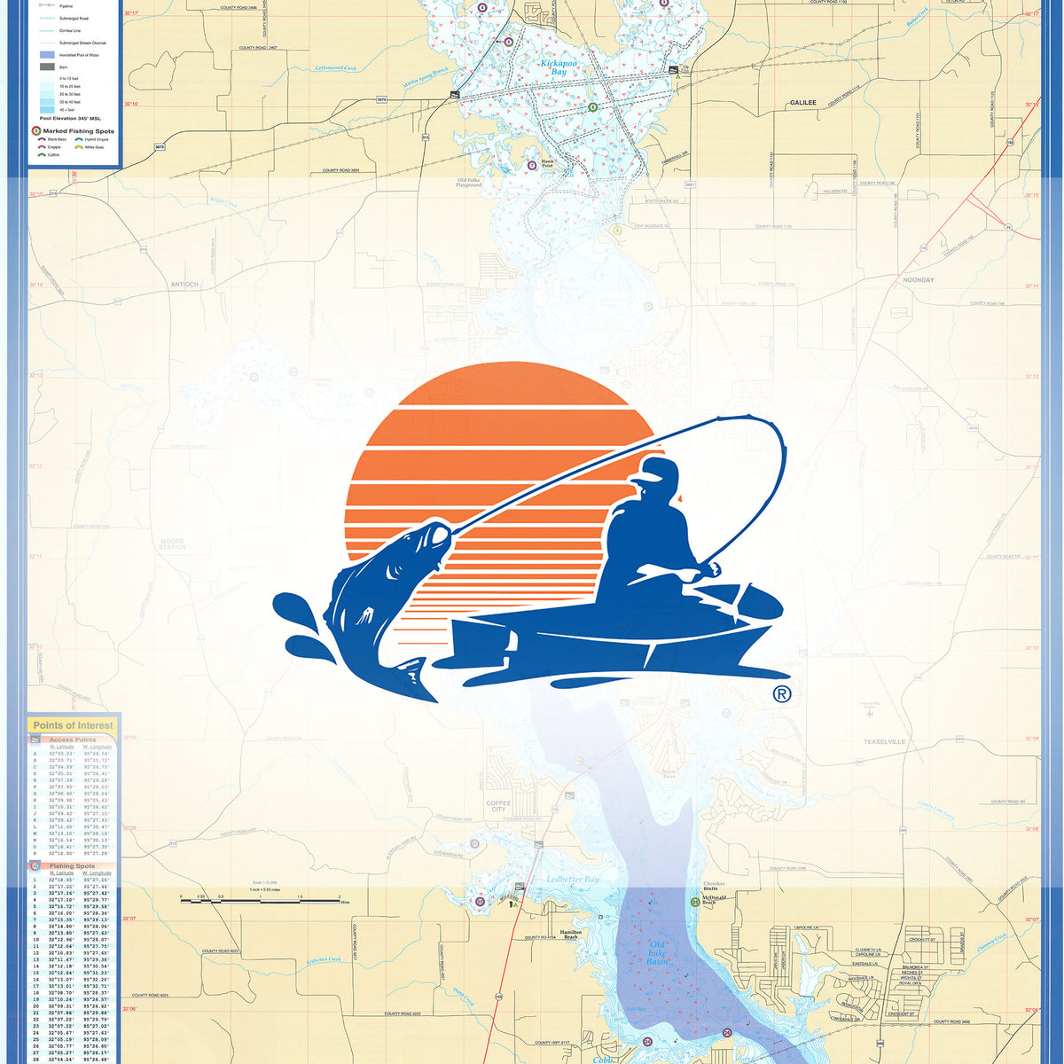 Lake Palestine fishing map