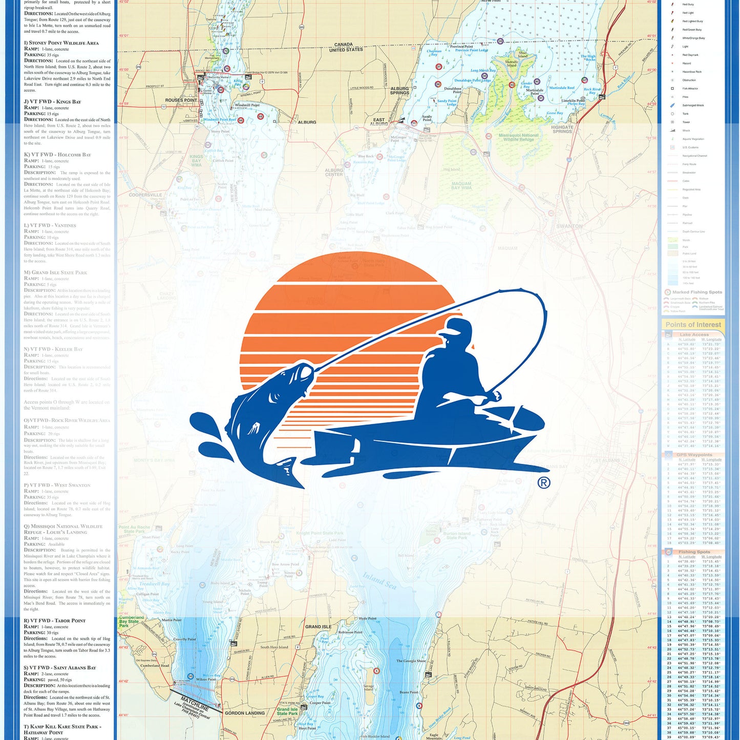 Lake Champlain North Fishing Map (Quebec waters to South Hero)