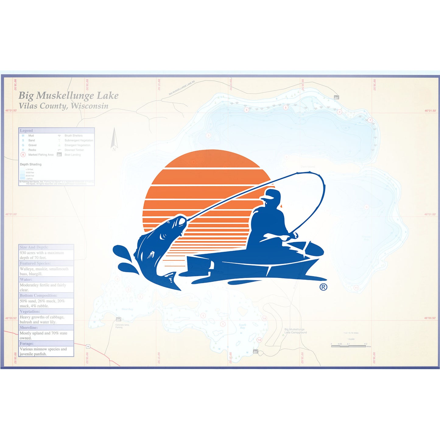 Big Muskellunge Lake (Vilas Co) Fishing Map