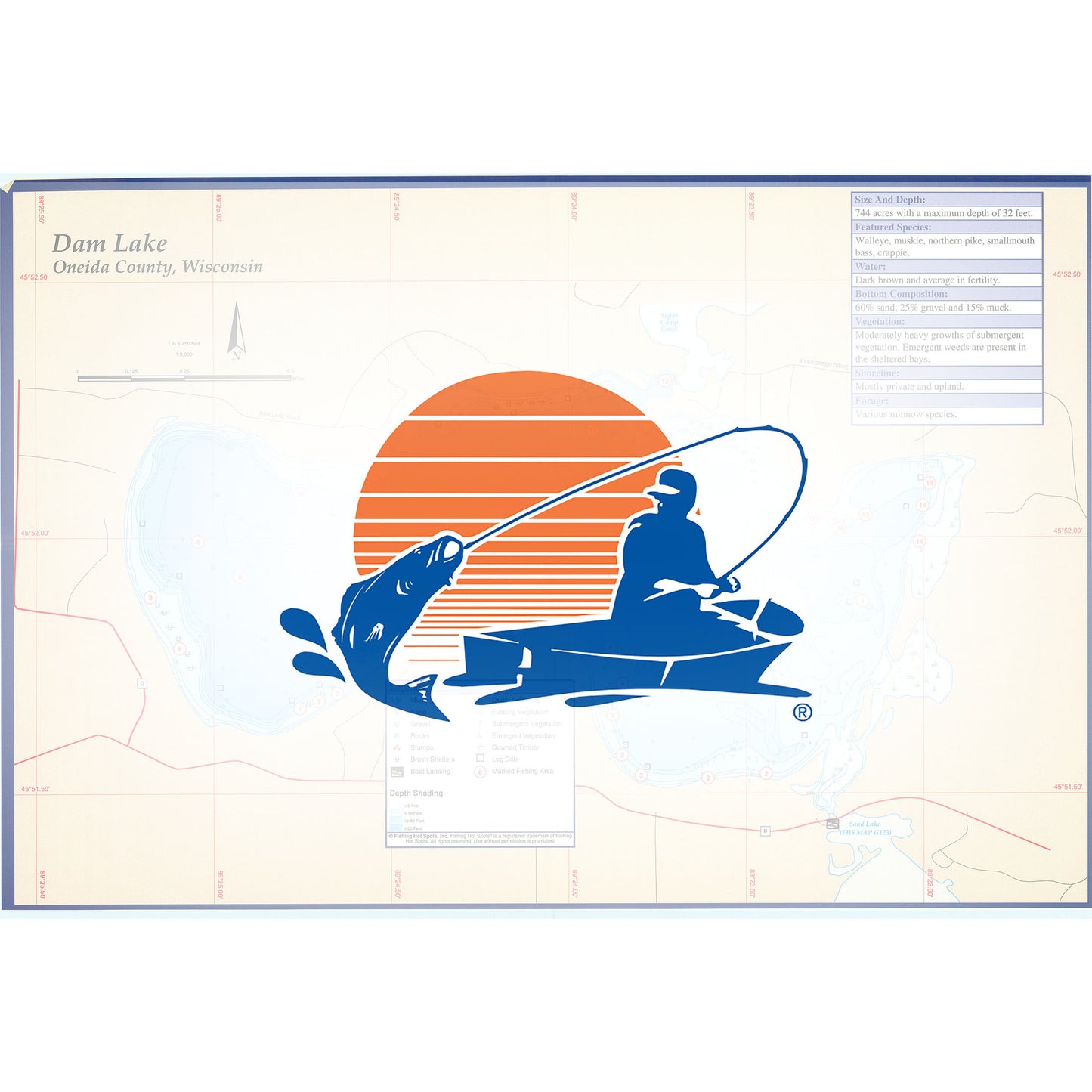 Dam Lake (Oneida Co) Fishing Map