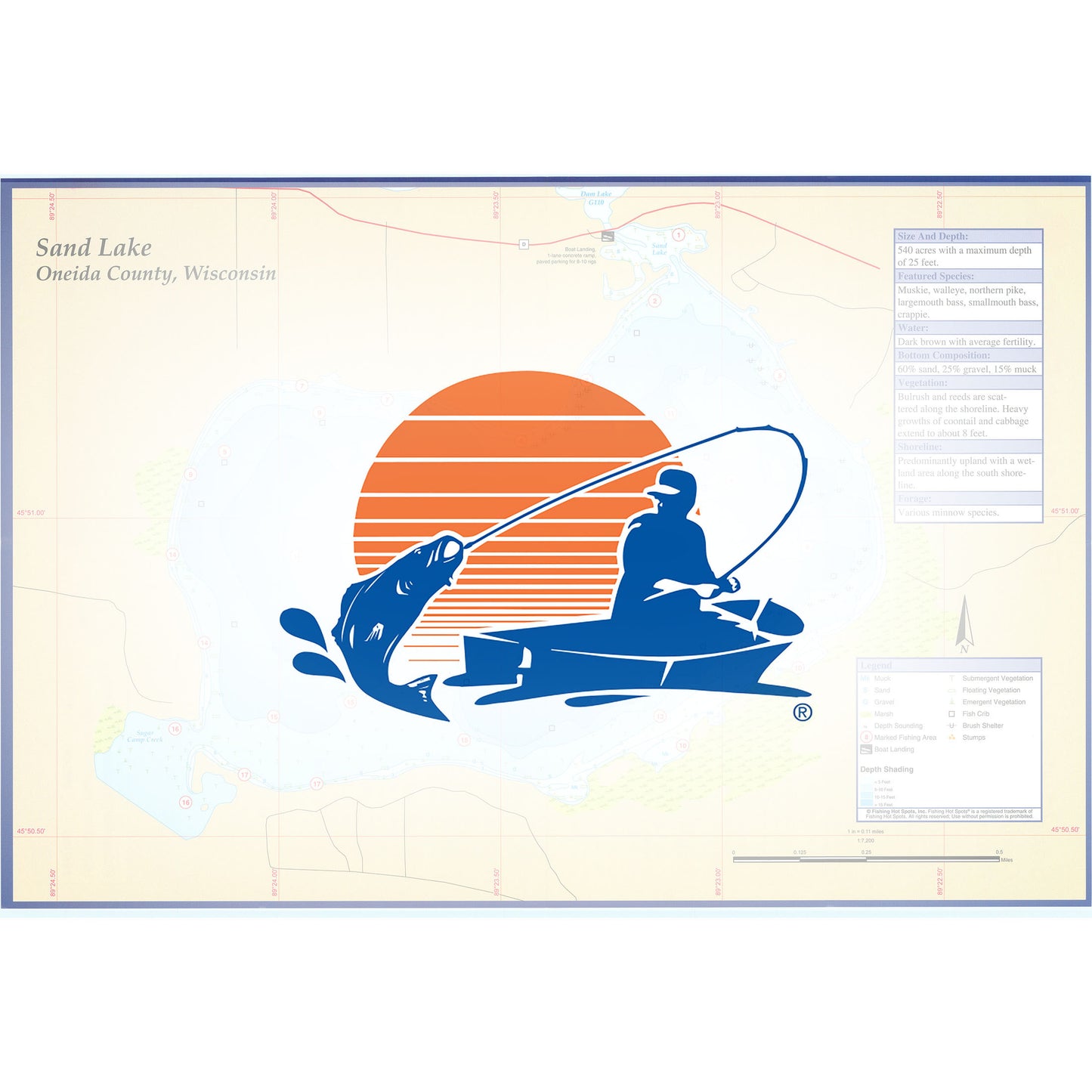 Sand Lake (Oneida Co) Fishing Map