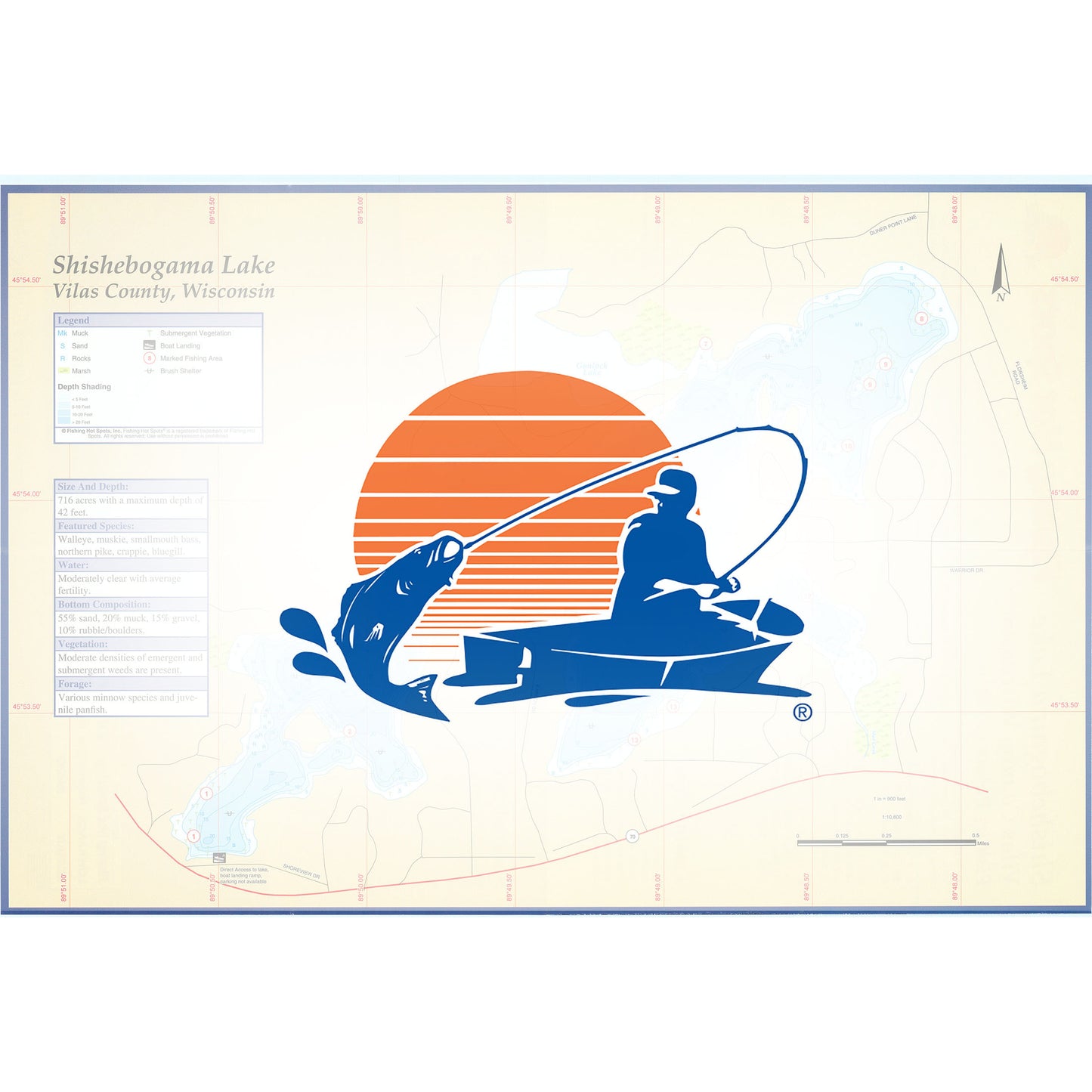 Shishebogama Lake (Vilas Co) Fishing Map