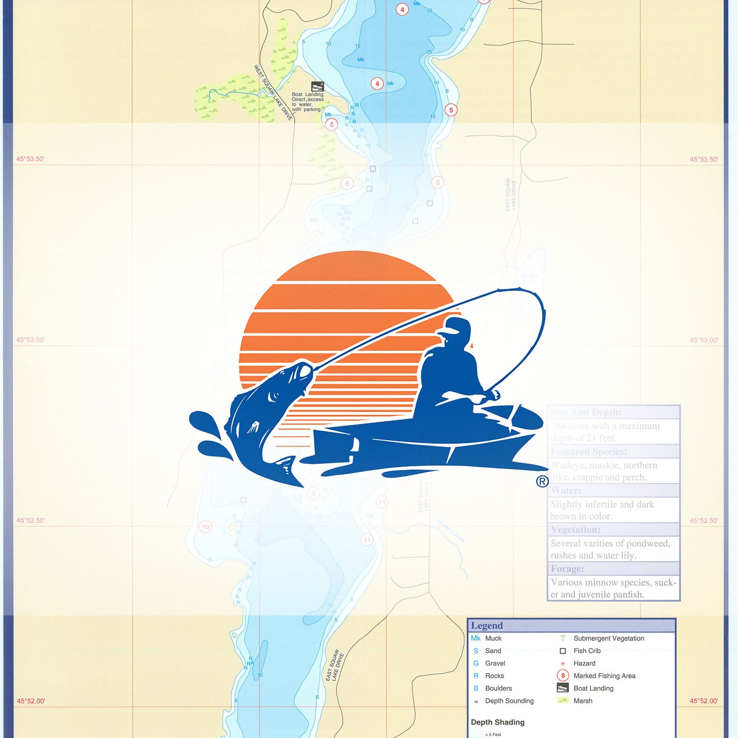 Squaw Lake (Oneida Co) Fishing Map