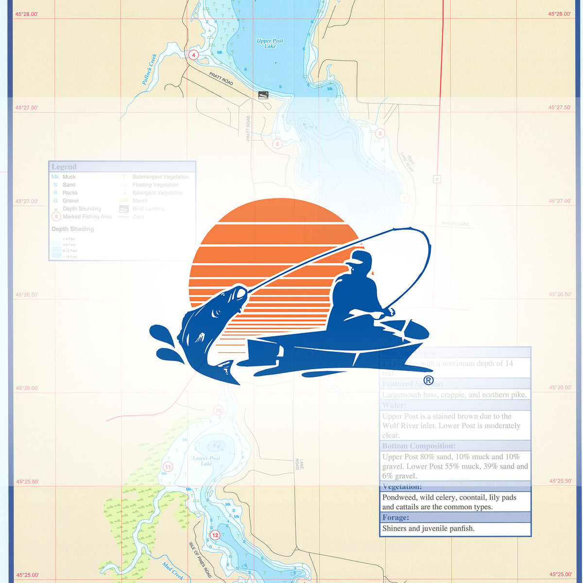 Post Lakes-Upper/Lower (Langlade Co) Fishing Map