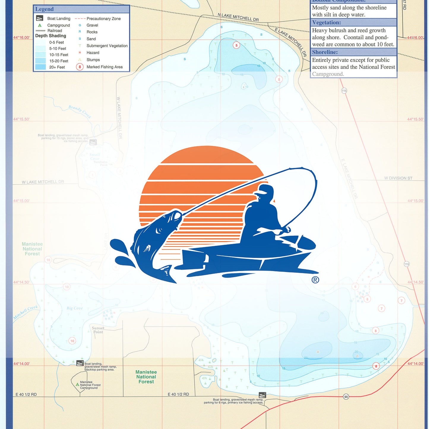 Lake Mitchell Fishing Map