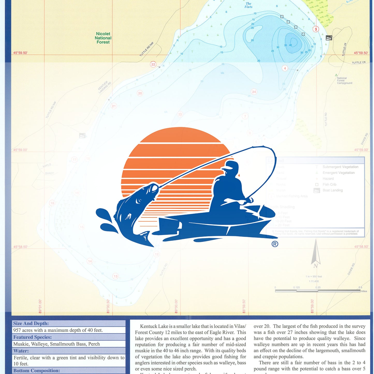 Kentuck Lake (Vilas Co) Fishing Map