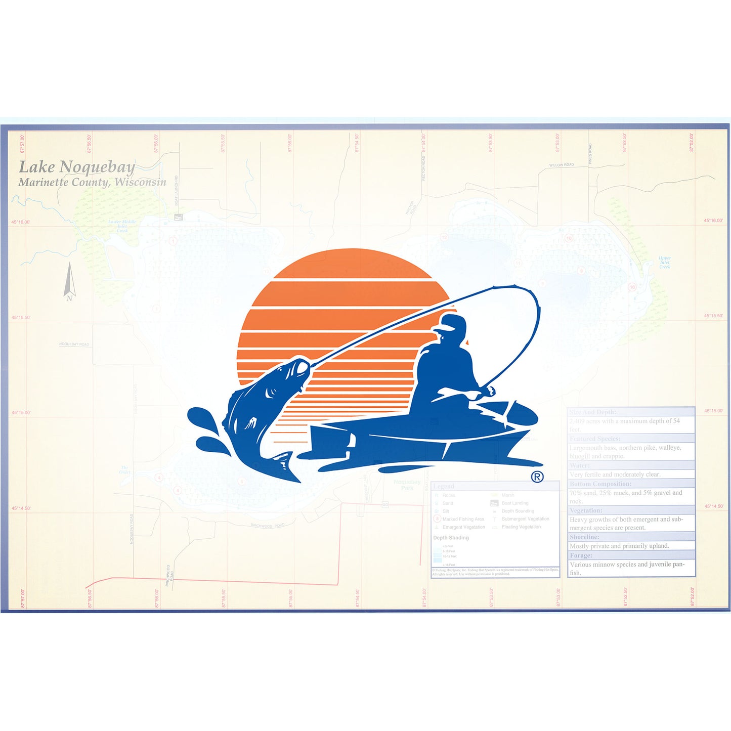 Lake Noquebay Fishing Map (Marinette Co)