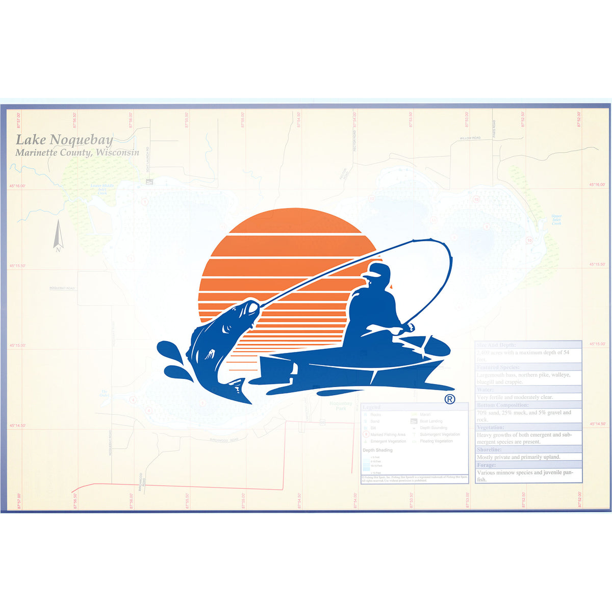 Lake Noquebay Fishing Map (Marinette Co)
