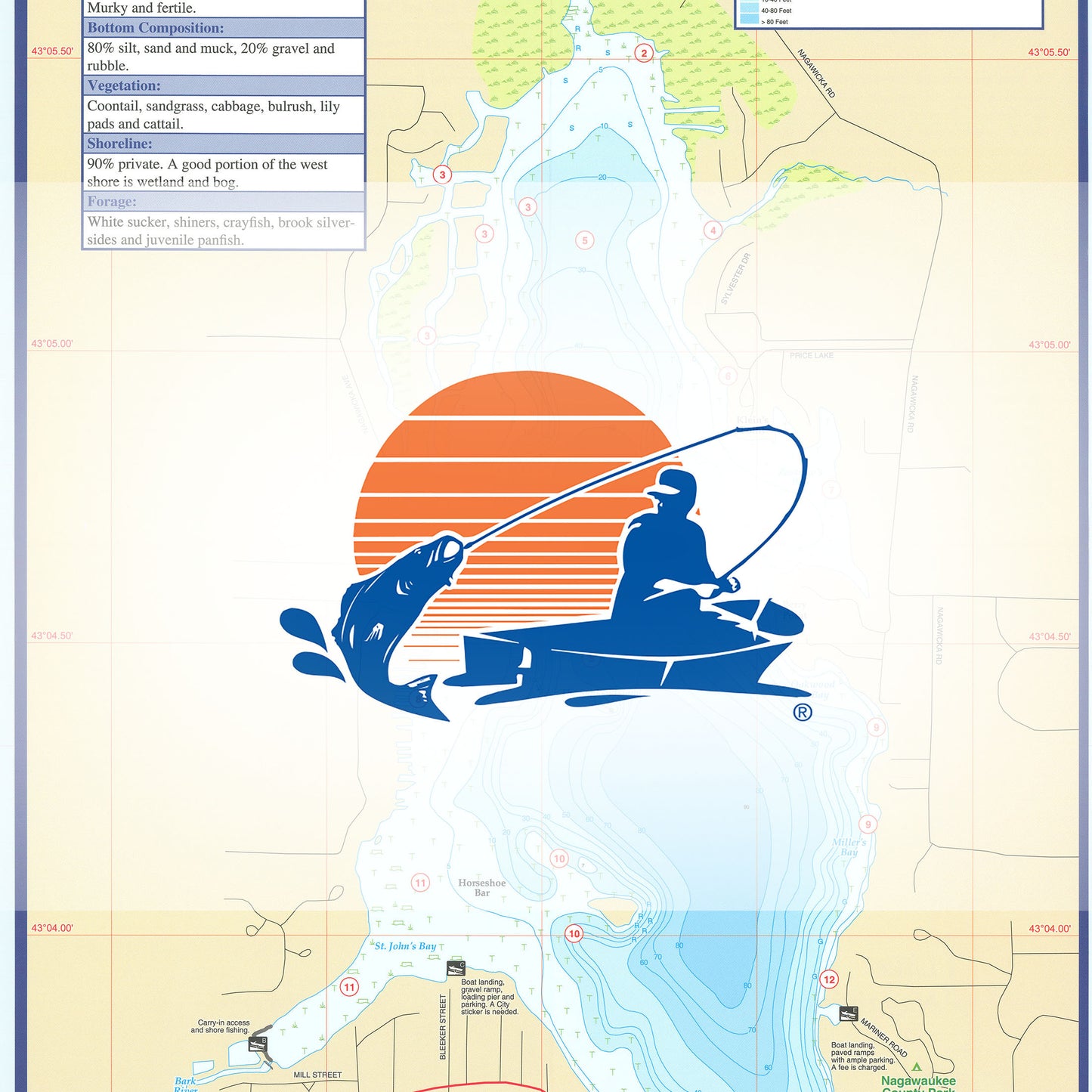 Nagawicka Lake Fishing Map (Waukesha Co)