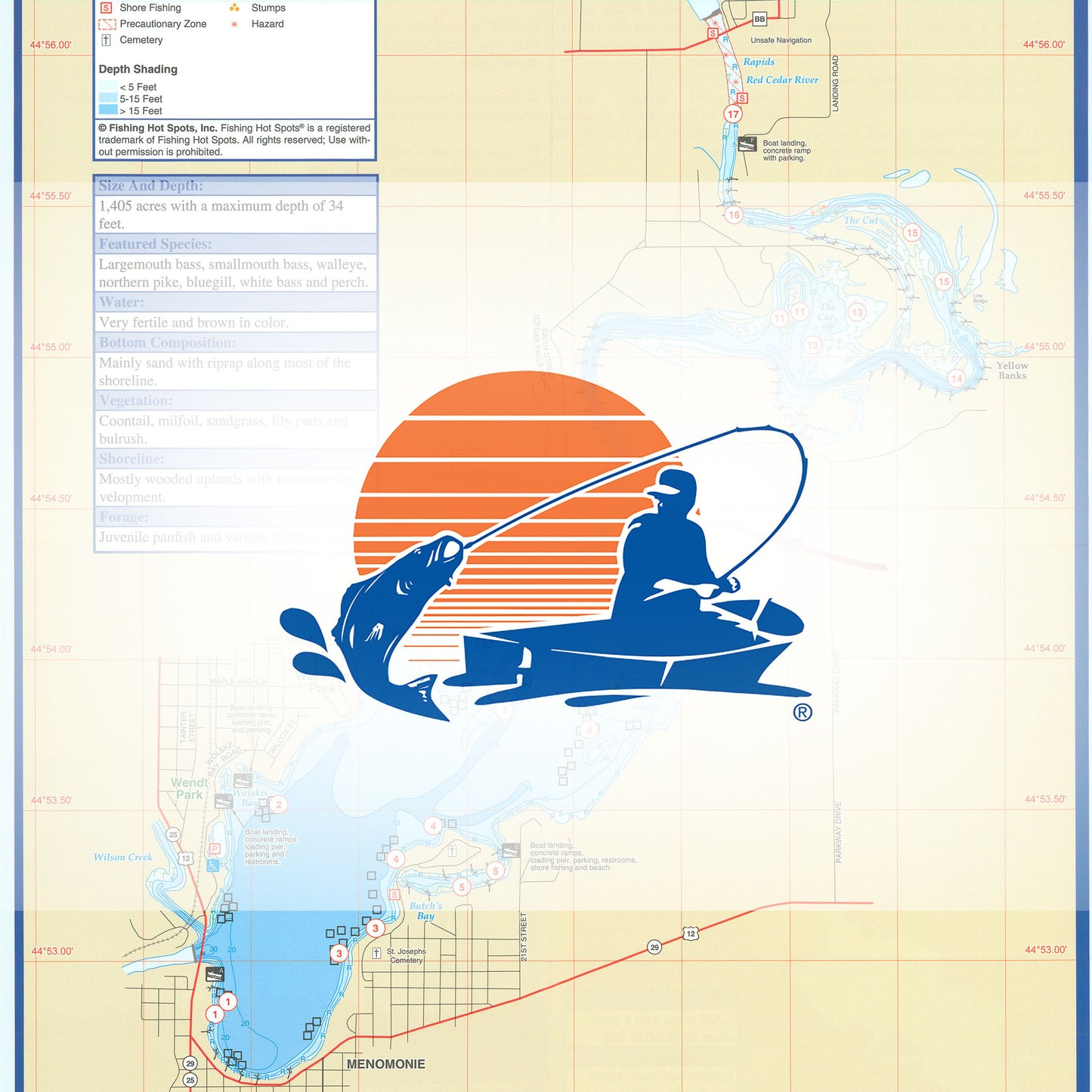 Lake Menomin Fishing Map (Dunn Co)