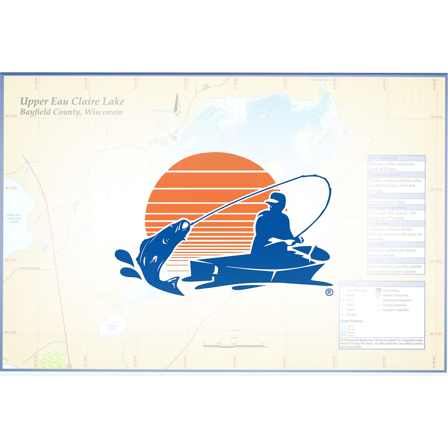 Upper Eau Claire Lake (Bayfield Co) Fishing Map