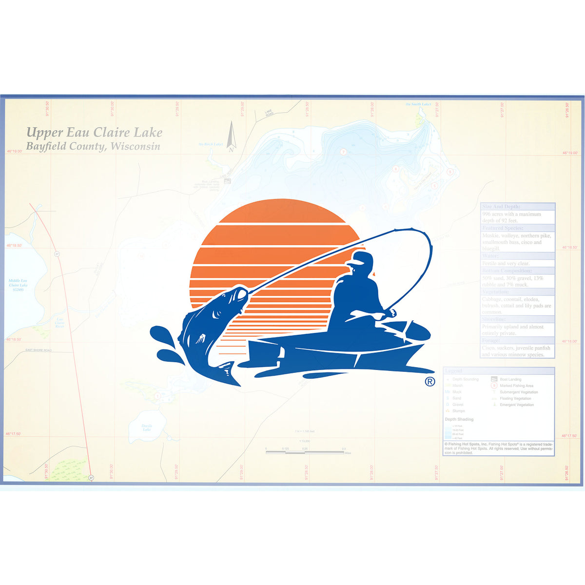 Upper Eau Claire Lake (Bayfield Co) Fishing Map