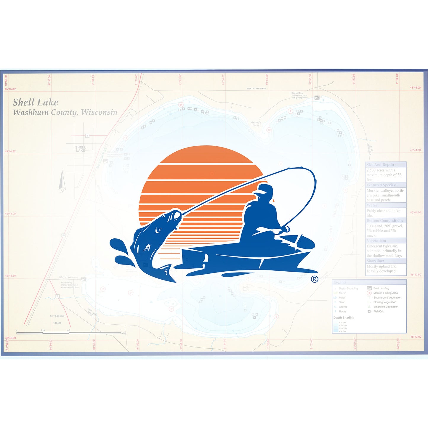 Shell Lake (Washburn Co) Fishing Map