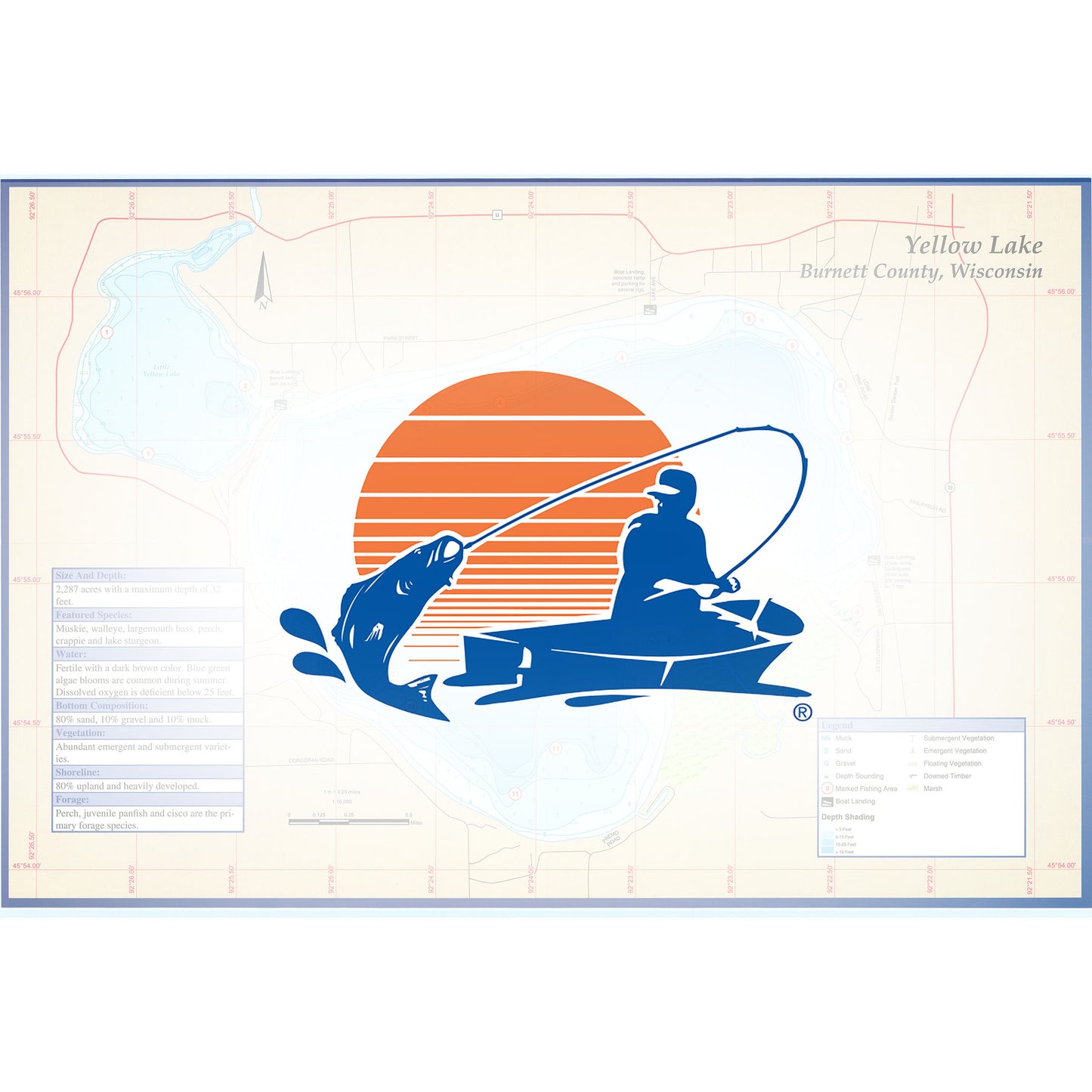 Yellow Lake, Burnett County, Wisconsin fishing map