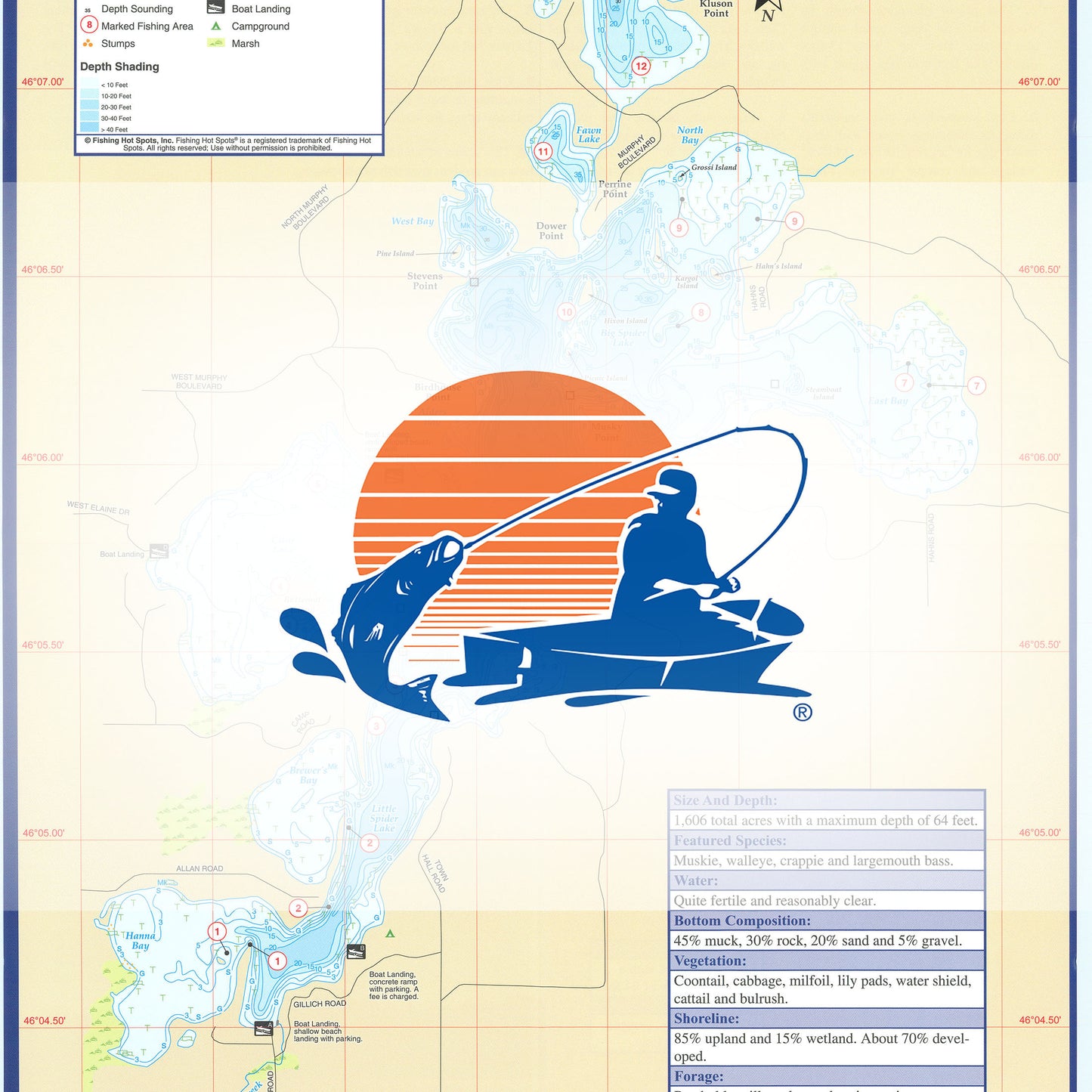Spider Lake Chain Fishing Map (Sawyer Co)