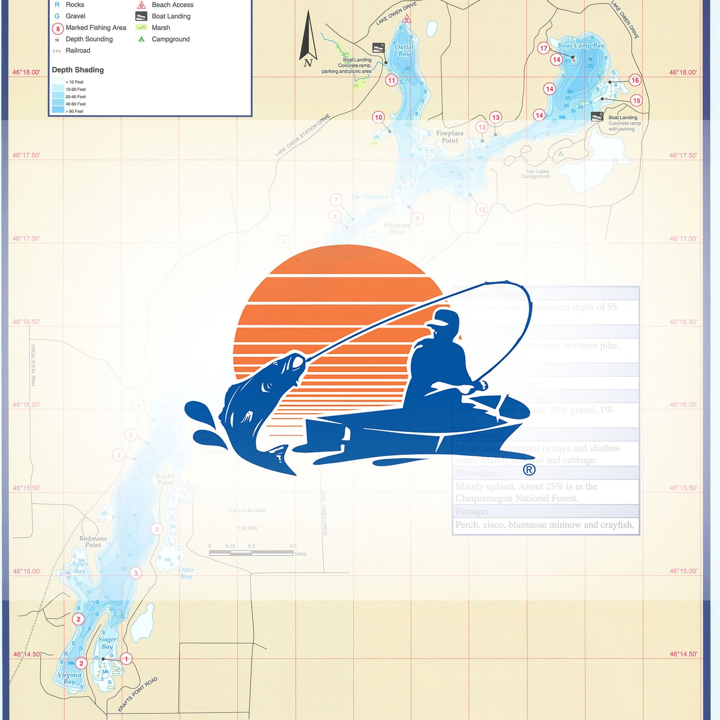 Lake Owen Fishing Map (Bayfield Co)