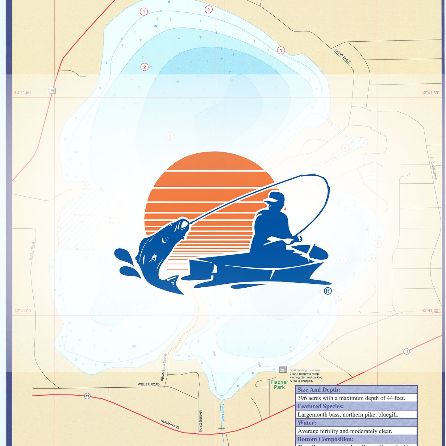 Browns Lake (Racine Co) Fishing Map