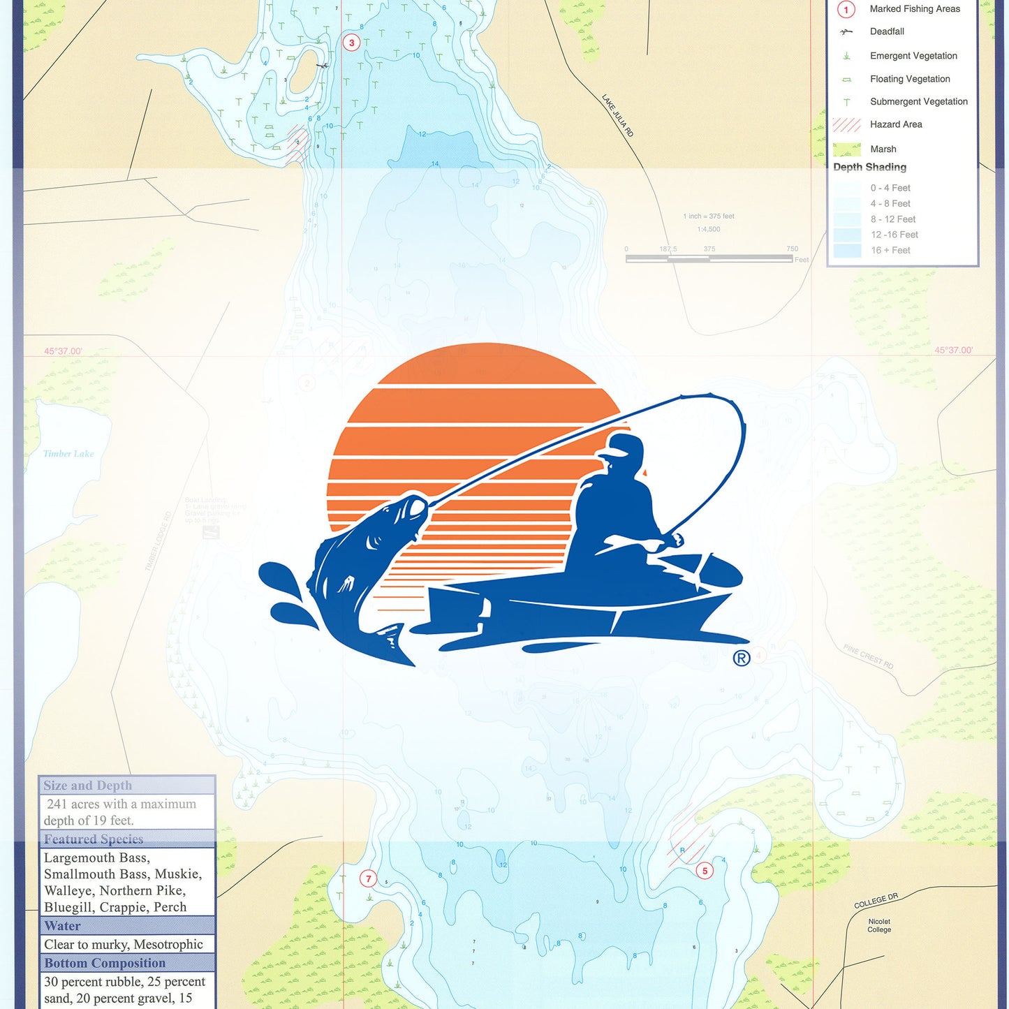 Lake Julia (Oneida County, WI) Fishing Map