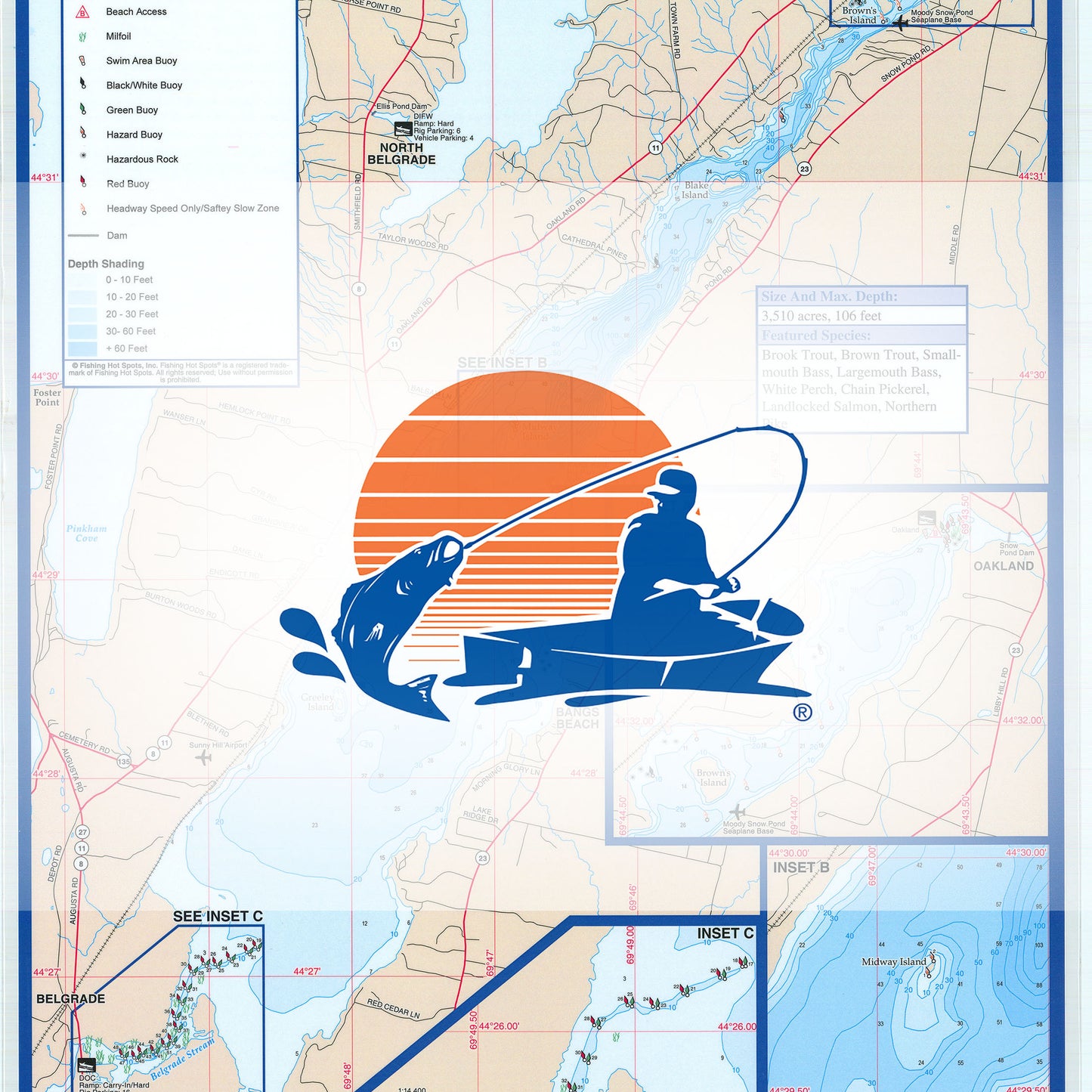 Messalonskee Lake Fishing Map