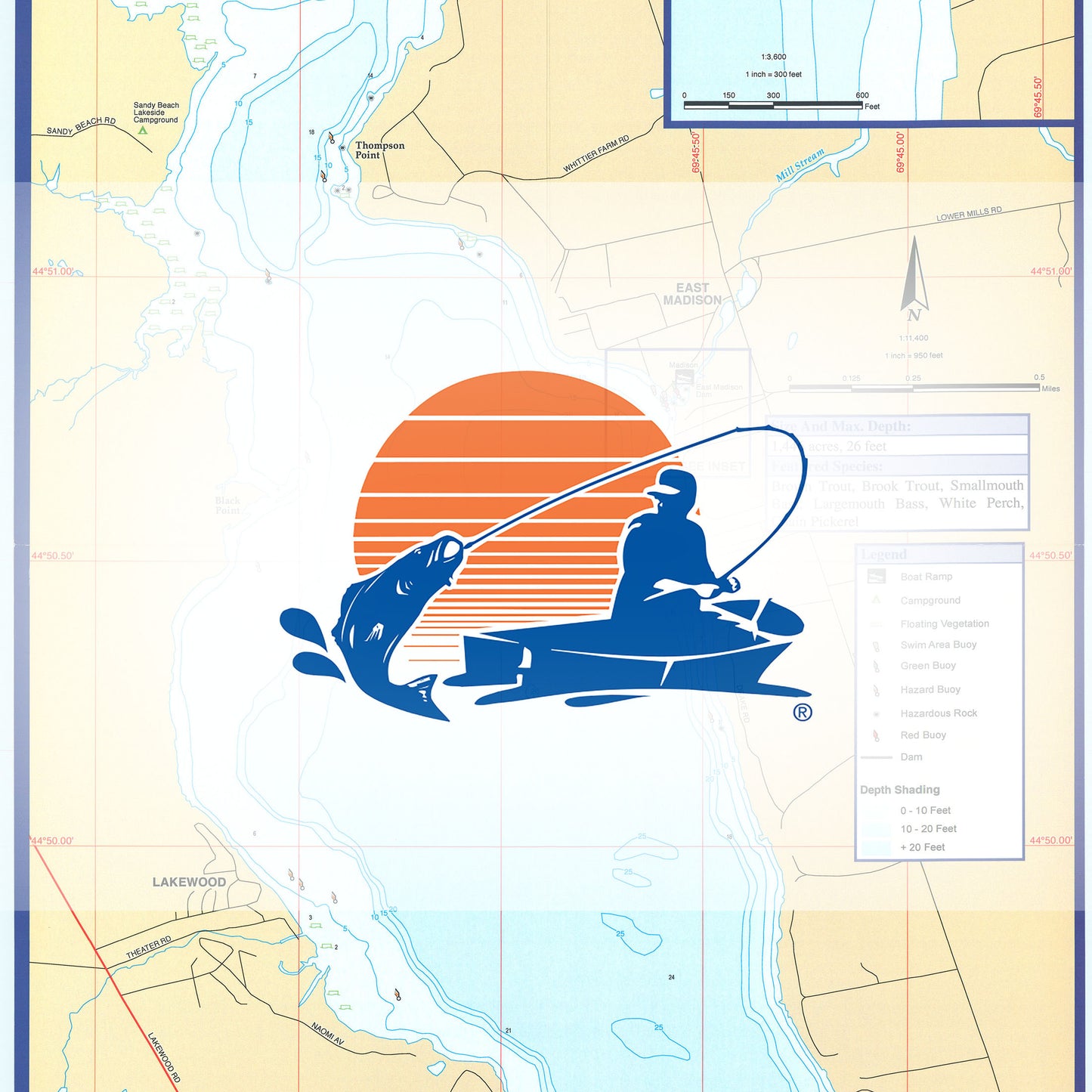 Wesserunsett Lake Fishing Map