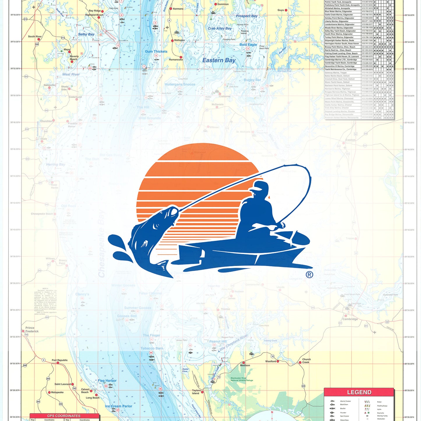 Upper Chesapeake Bay Cove Point to Annapolis Fishing Map