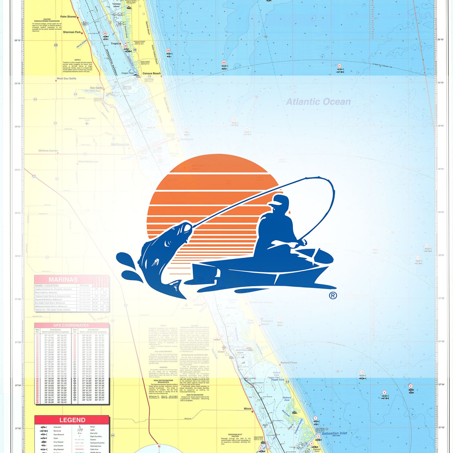 Melbourne Sebastian Inlet to Lower Banana River Fishing Map