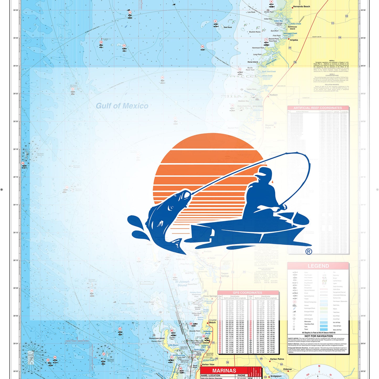 Tarpon Springs Clearwater Pass to Bayport Fishing Map