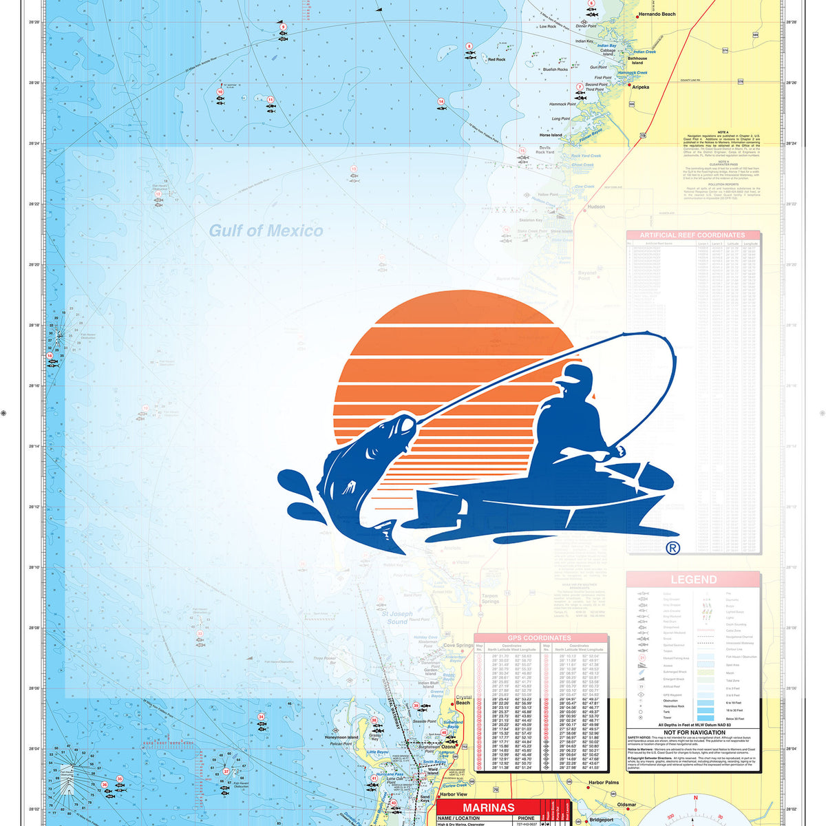 Tarpon Springs Clearwater Pass to Bayport Fishing Map