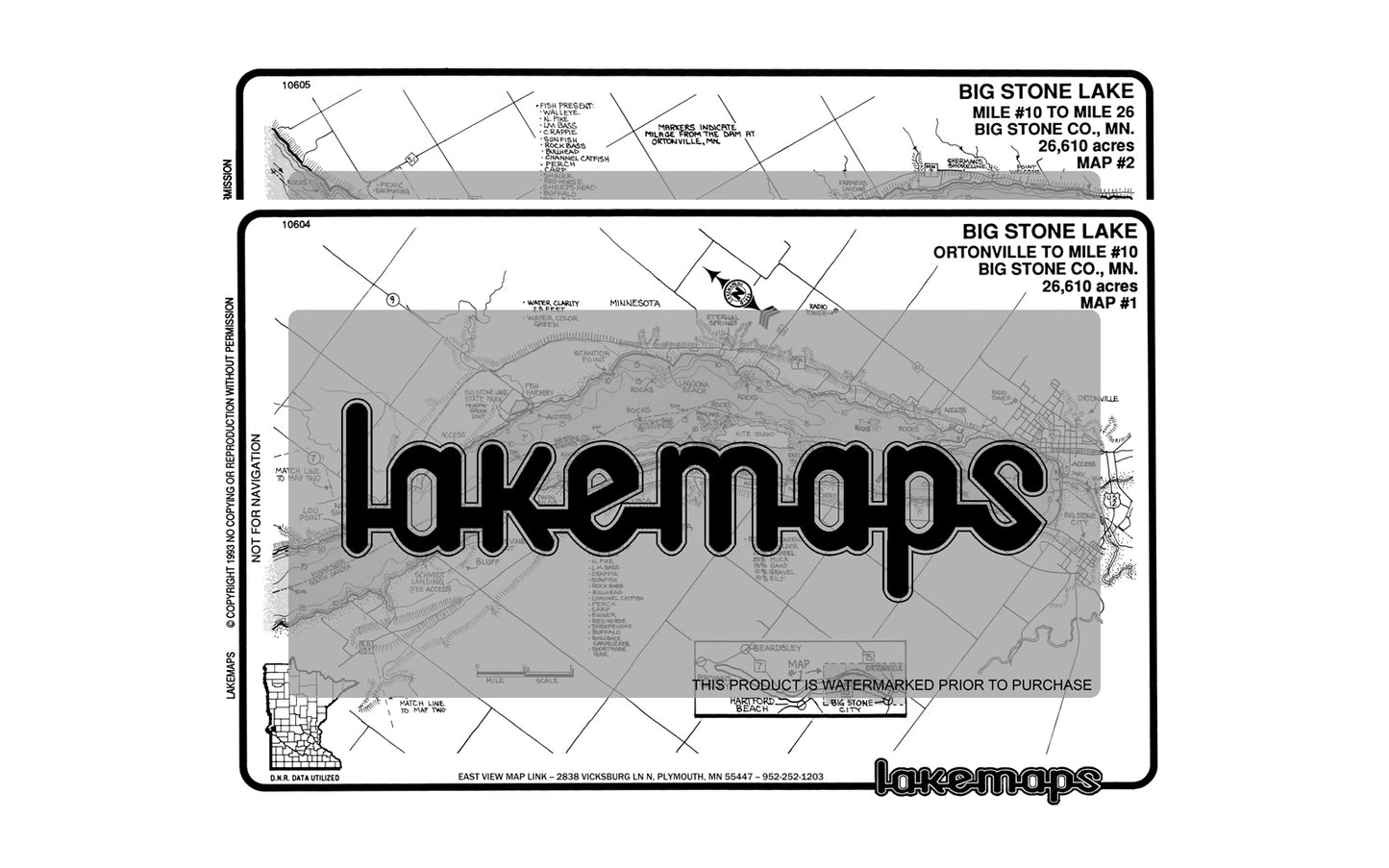 Big Stone County, MN - Big Stone Lake - MAP PACK - Lakemap - 10603 - 7X11 Black & White (Polypropylene)