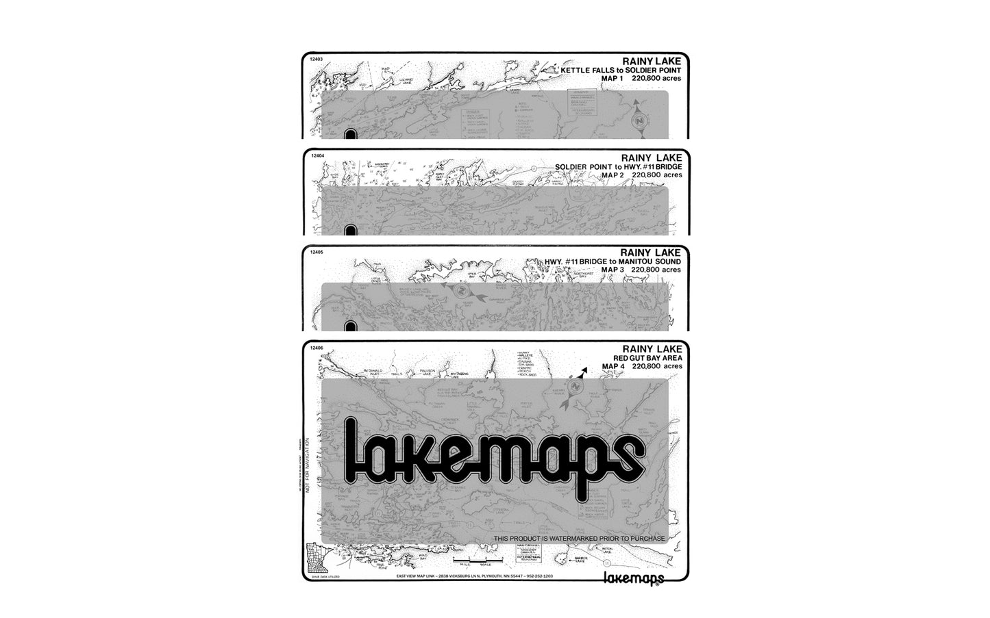 Koochiching County, MN - Rainy Lake - MAP PACK - Lakemap - 12401 - 7X11 Black & White (Polypropylene)
