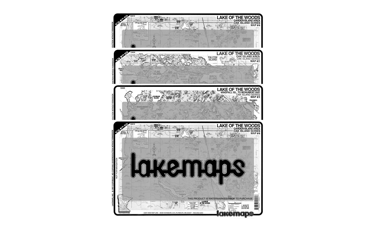 Lake of the Woods County, MN - Oak Island - MAP PACK - Lakemap - 15402 - 7X11 Black & White (Polypropylene)