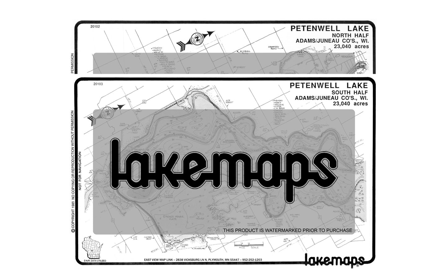 Adams County, WI - Petenwell Flow -MAP PACK - Lakemap - 20105 - 7X11 Black & White (Polypropylene)