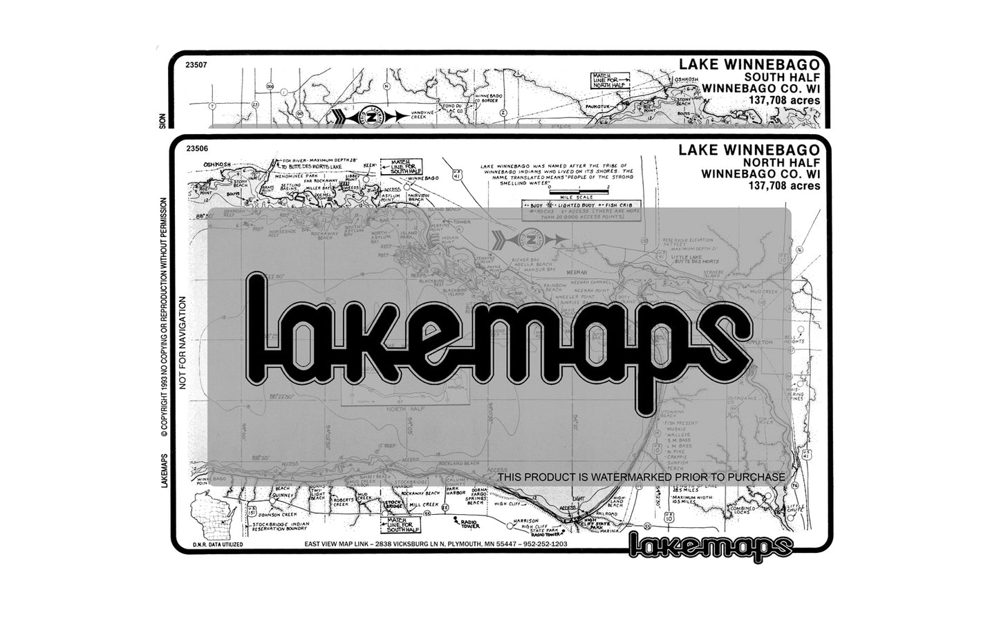 Winnebago County, WI - Winnebago Lake - MAP PACK - Lakemap - 23503 - 7X11 Black & White (Polypropylene)