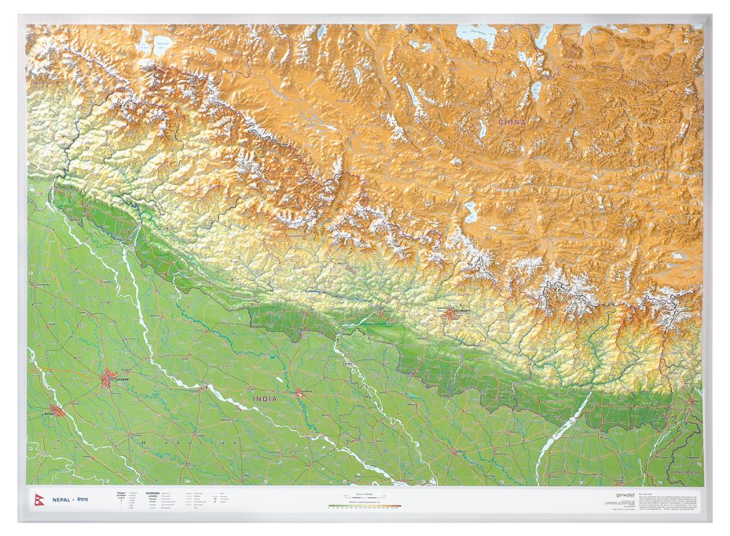 Nepal, Raised Relief Map - Large, Unframed